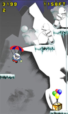 Parachute for Android mobile. Arcade game screen of a ice mountian level.